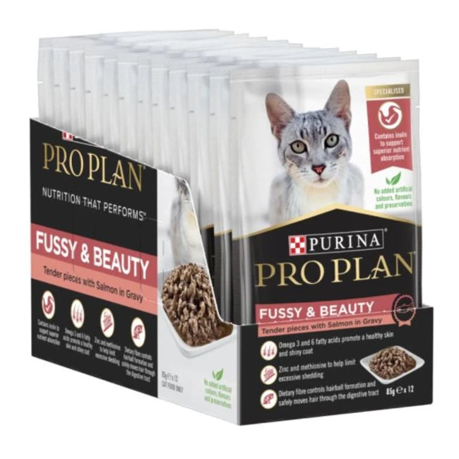 Purina Pro Plan Fussy & Beauty Salmon in Gravy wet food 85g pouch