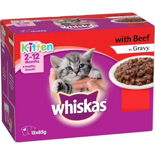 Whiskas Wet Kitten Food Beef In Gravy 12x85g