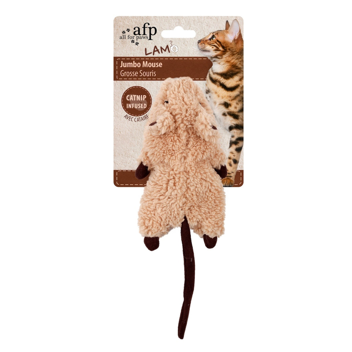 AFP Cat Toy Lambswool Jumbo Crinkle Catnip Rodent - Brown