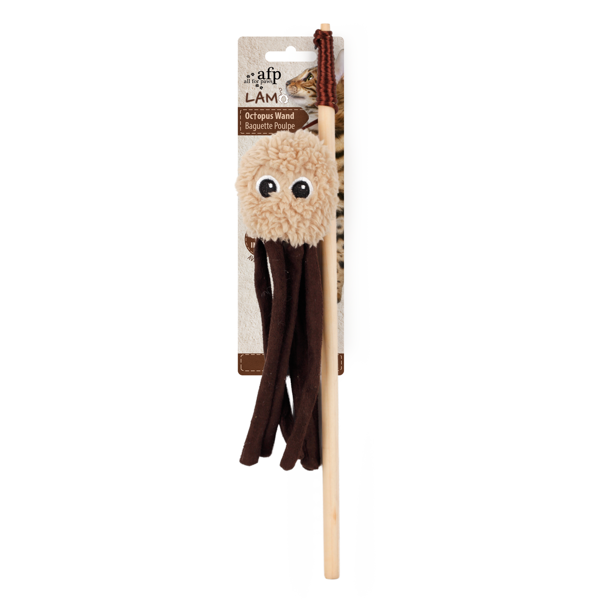 AFP Cat Toy Octopus Wand Brown Grey Tan