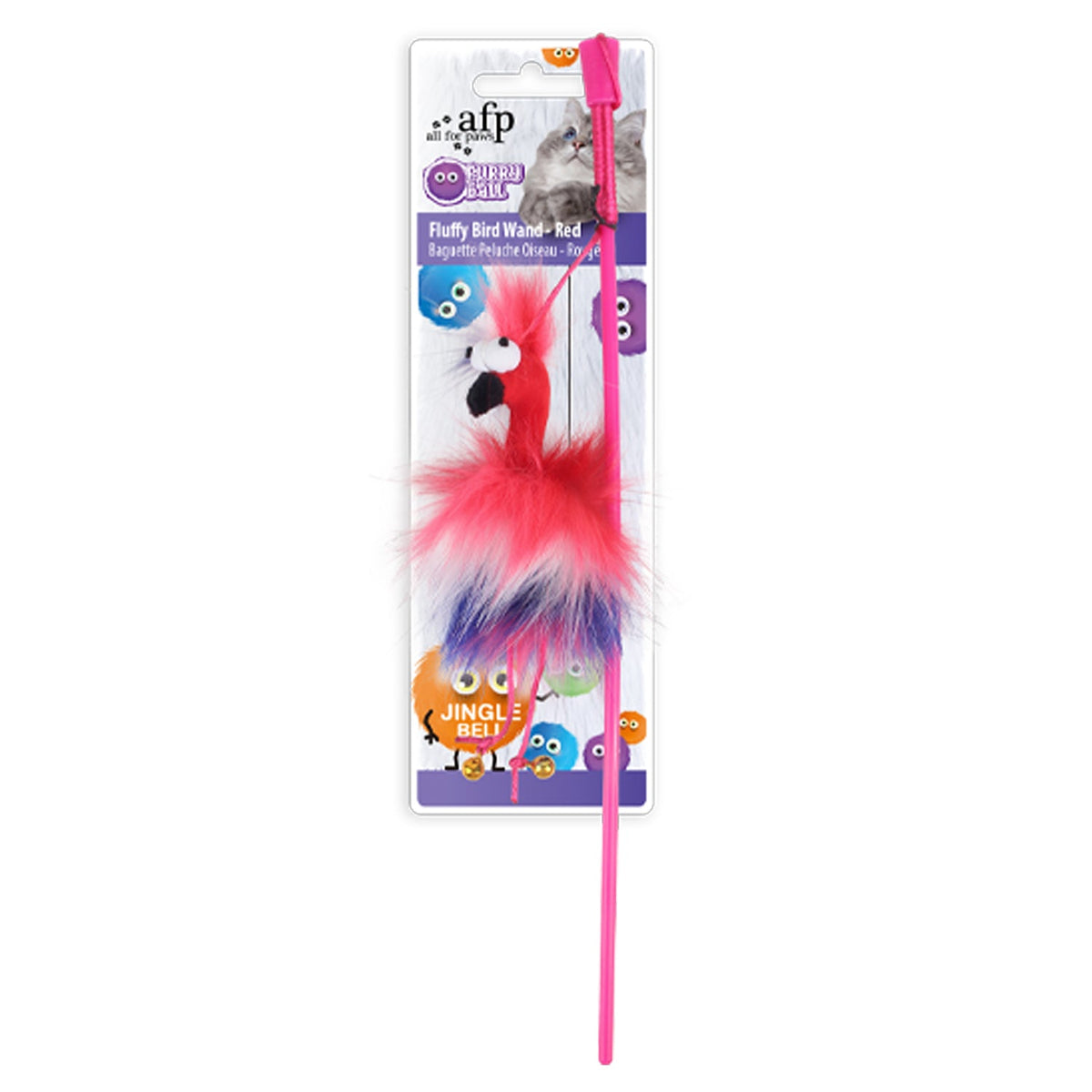 AFP Cat Toy Furry Bird Wand - Red