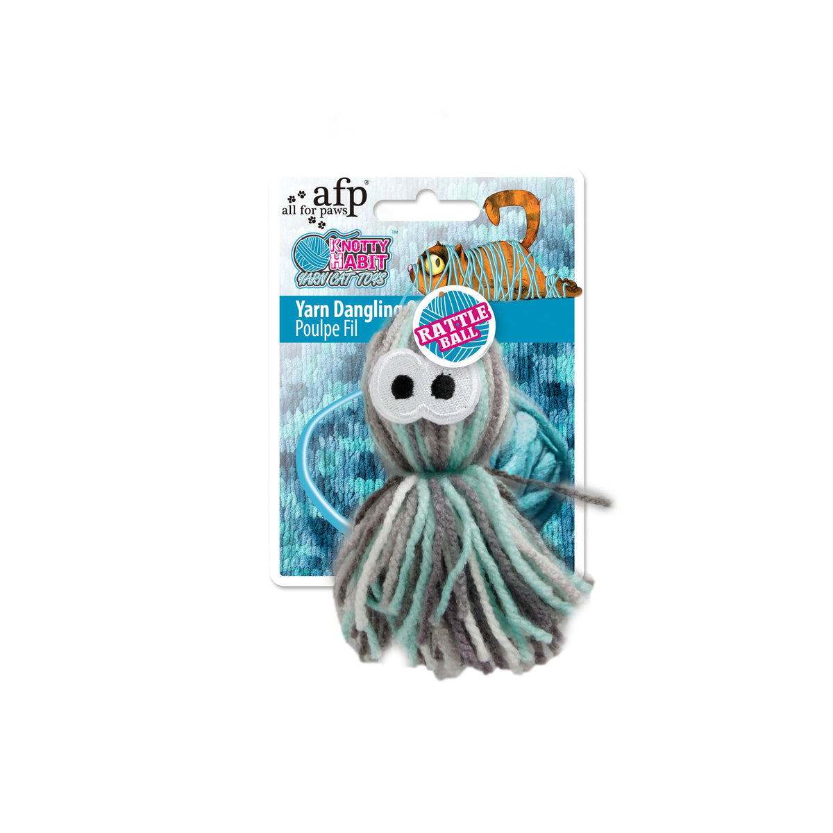 AFP Cat Toy Knotty Habit Yarn Dangling Octopus Grey