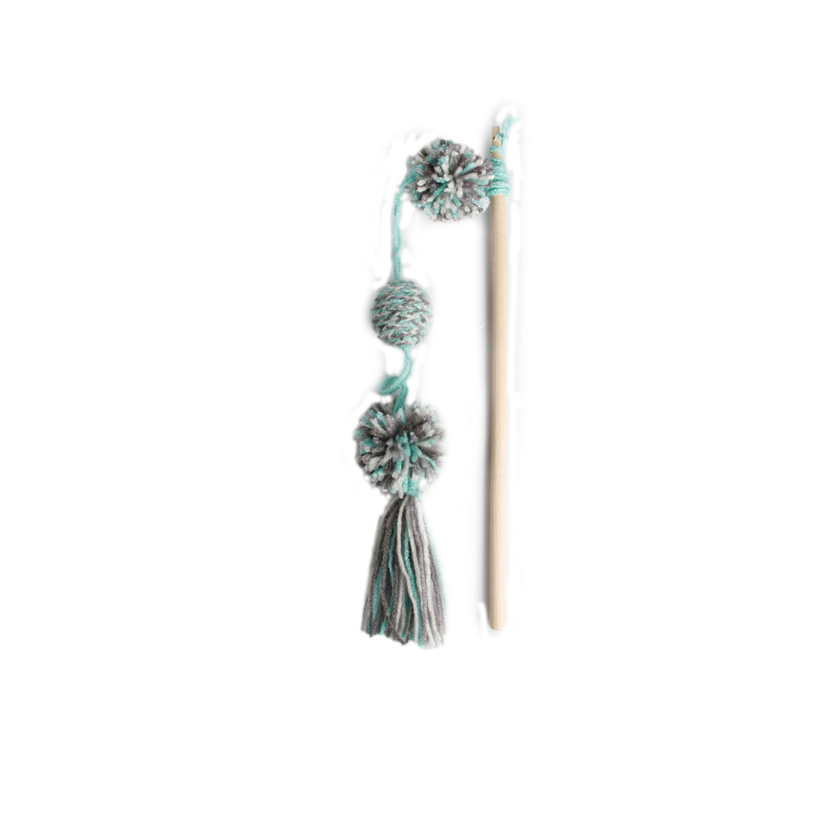 AFP Cat Toy Knotty Habit Yarn Pom Pom Wand Grey