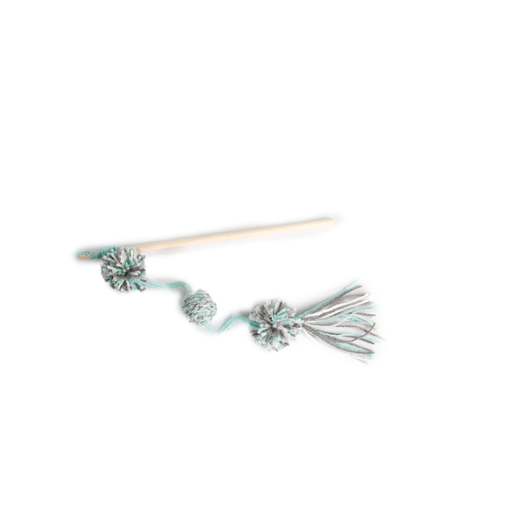 AFP Cat Toy Knotty Habit Yarn Pom Pom Wand Grey