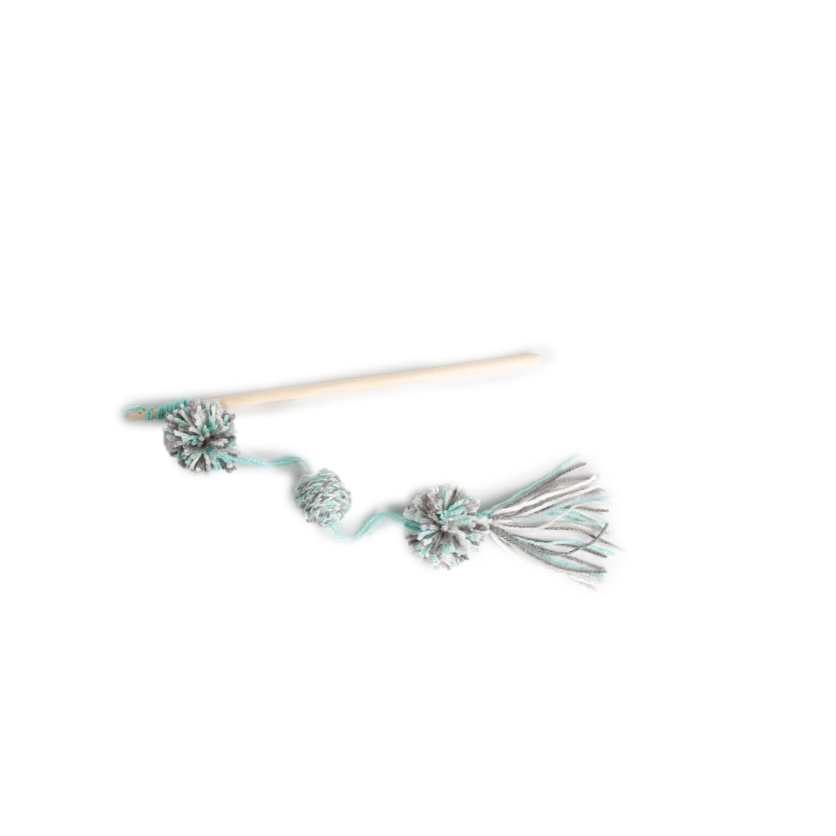 AFP Cat Toy Knotty Habit Yarn Pom Pom Wand Grey