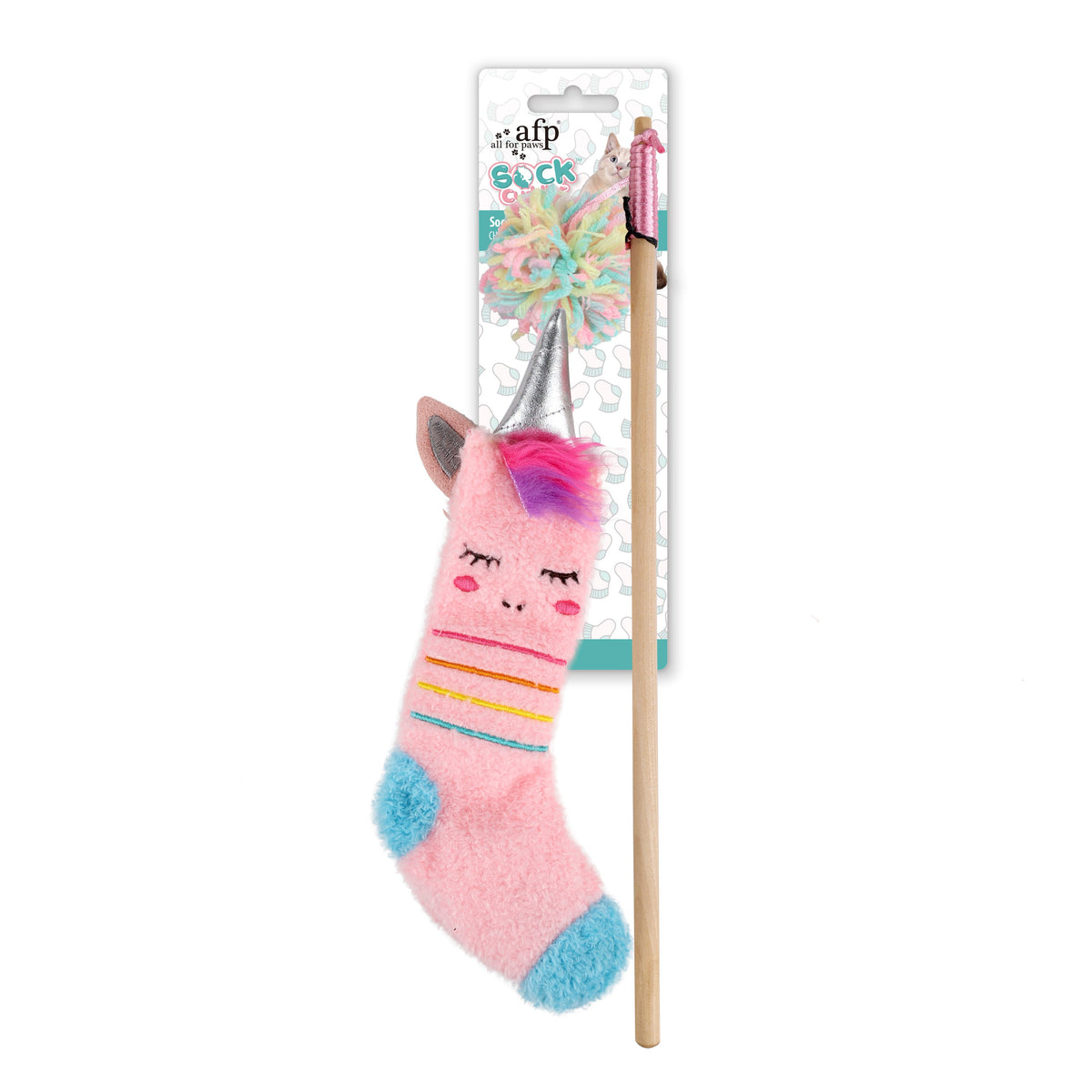 AFP Cat Toy Sock Wand Unicorn