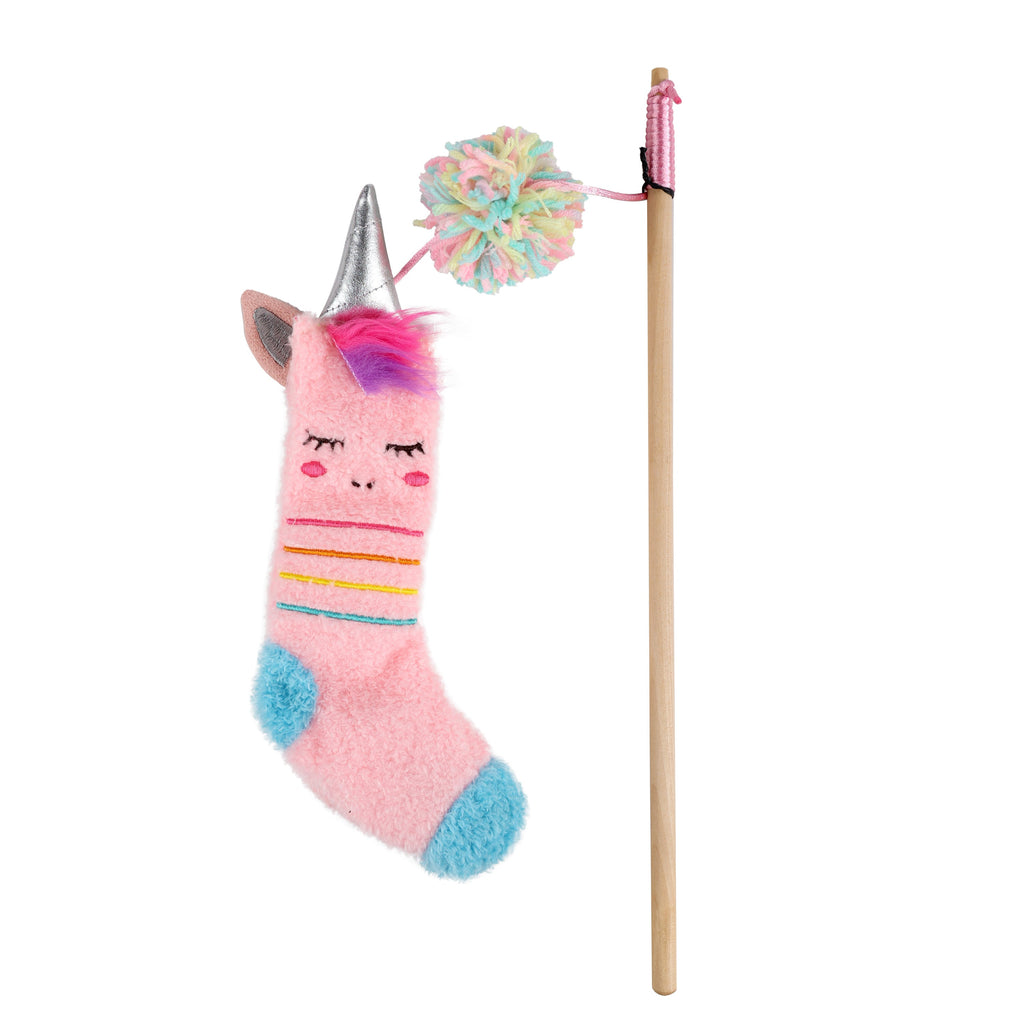 AFP Cat Toy Sock Wand Unicorn