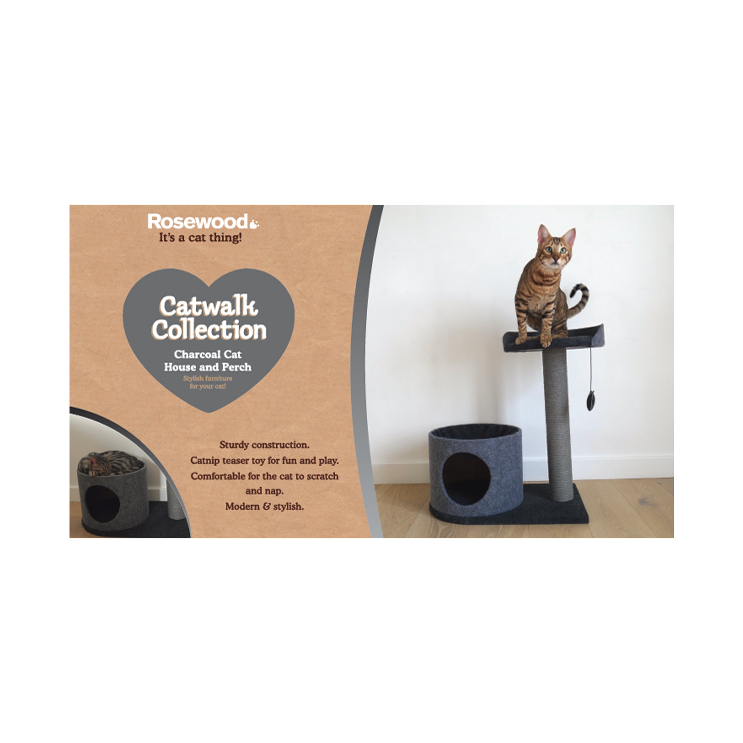 Rosewood Charcoal Felt Cat House & Perch