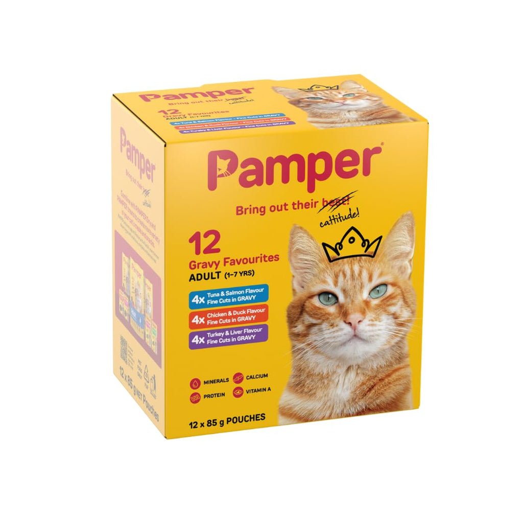 Pamper Gravy Pouch Multipack Wet Cat Food 12x85g