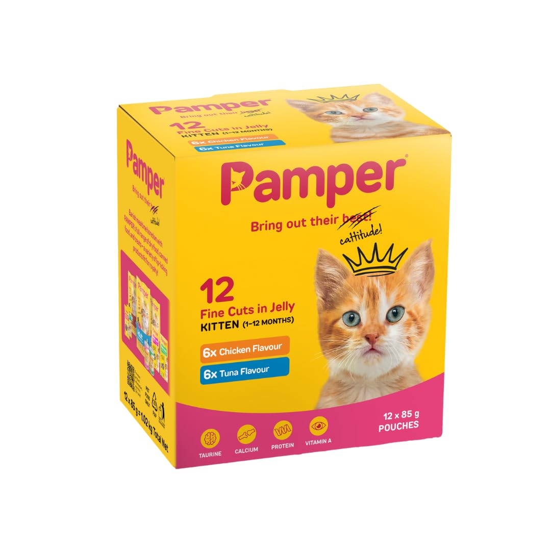 Pamper Kitten Wet Food Pouch x3 Multipack Chicken & Tuna 12x6x85g