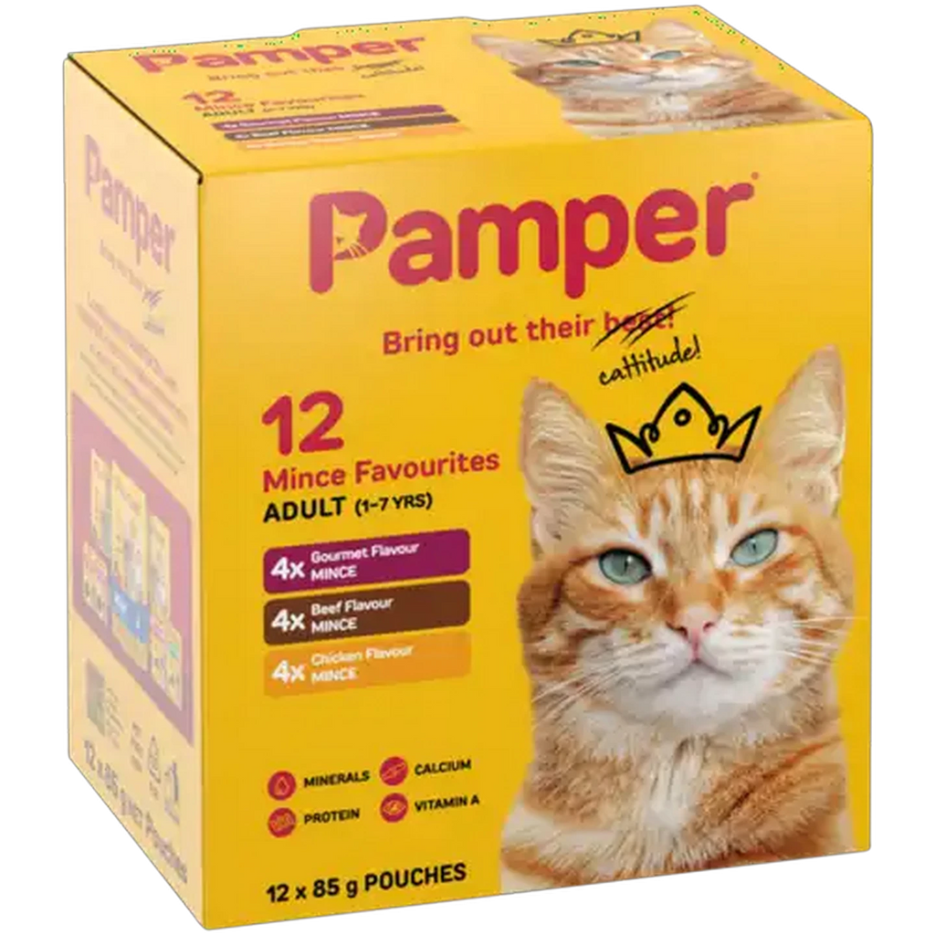 Pamper Mince Pouch Multipack Wet Cat Food 12x85g