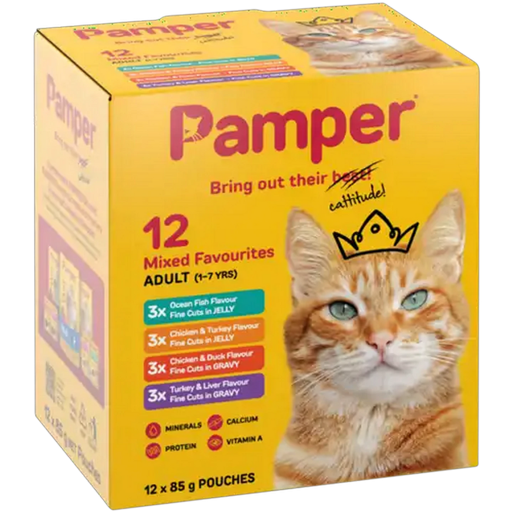 Pamper Mixed Pouch Multipack Wet Cat Food 12x85g