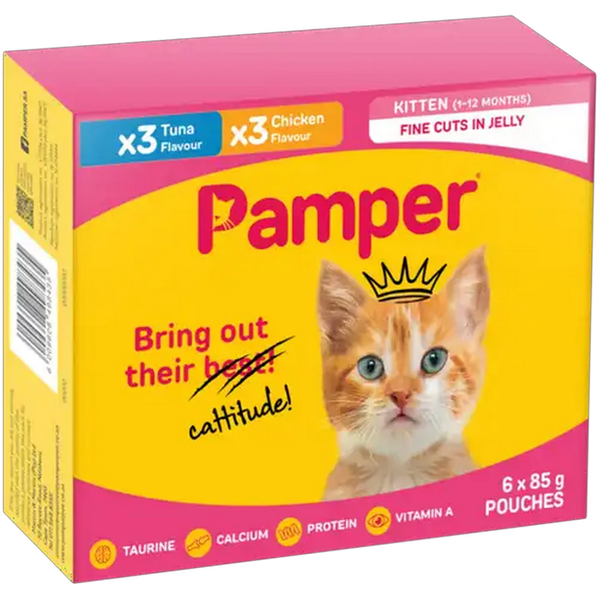 Pamper Kitten Wet Food Multipack 6 x 85g pouches, Chicken & Tuna, fine cuts in jelly
