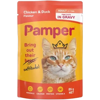 Pamper Chicken & Duck Gravy Wet Cat Food Pouch 85g