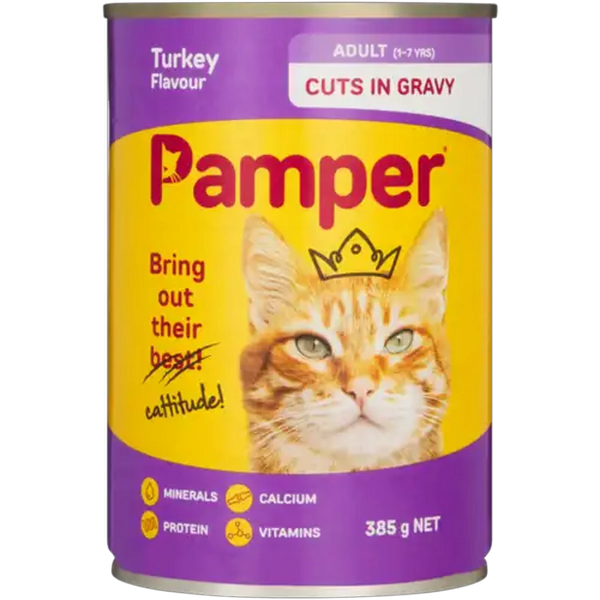 Pamper Chicken & Beef Cuts in Jelly Wet Cat Food Can 385g