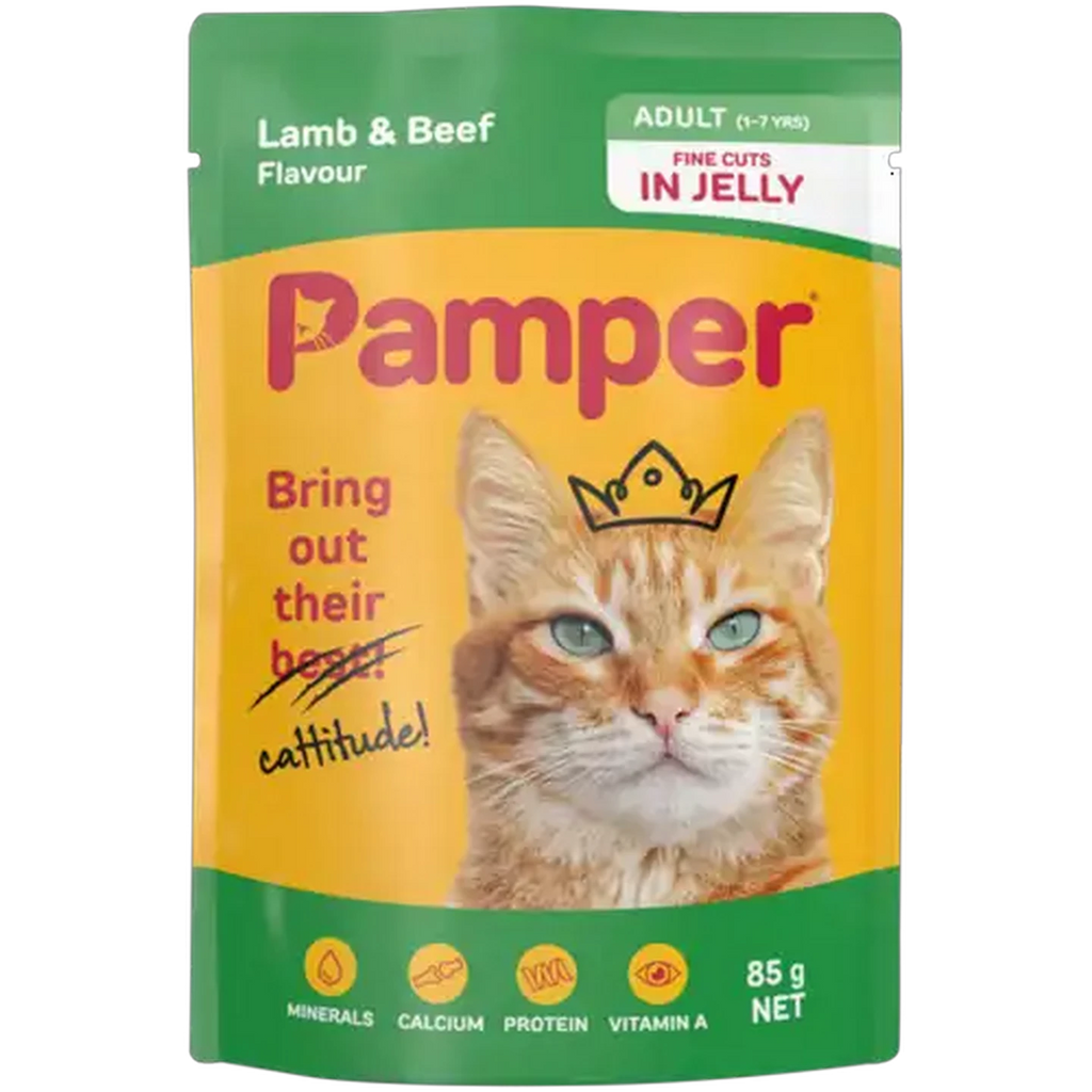 Pamper Lamb & Beef Jelly Wet Cat Food Pouch 85g
