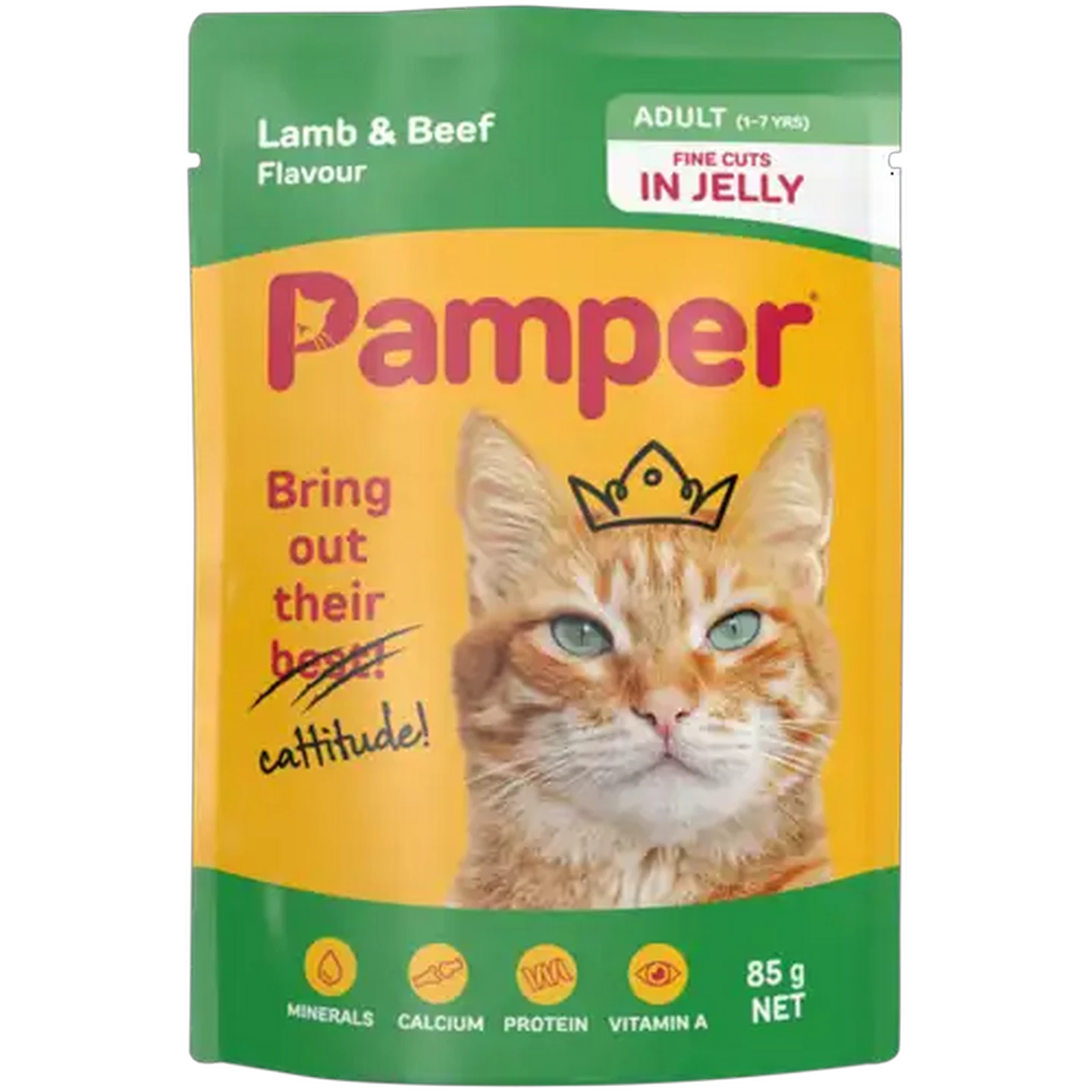 Pamper Lamb & Beef Jelly Wet Cat Food Pouch 85g