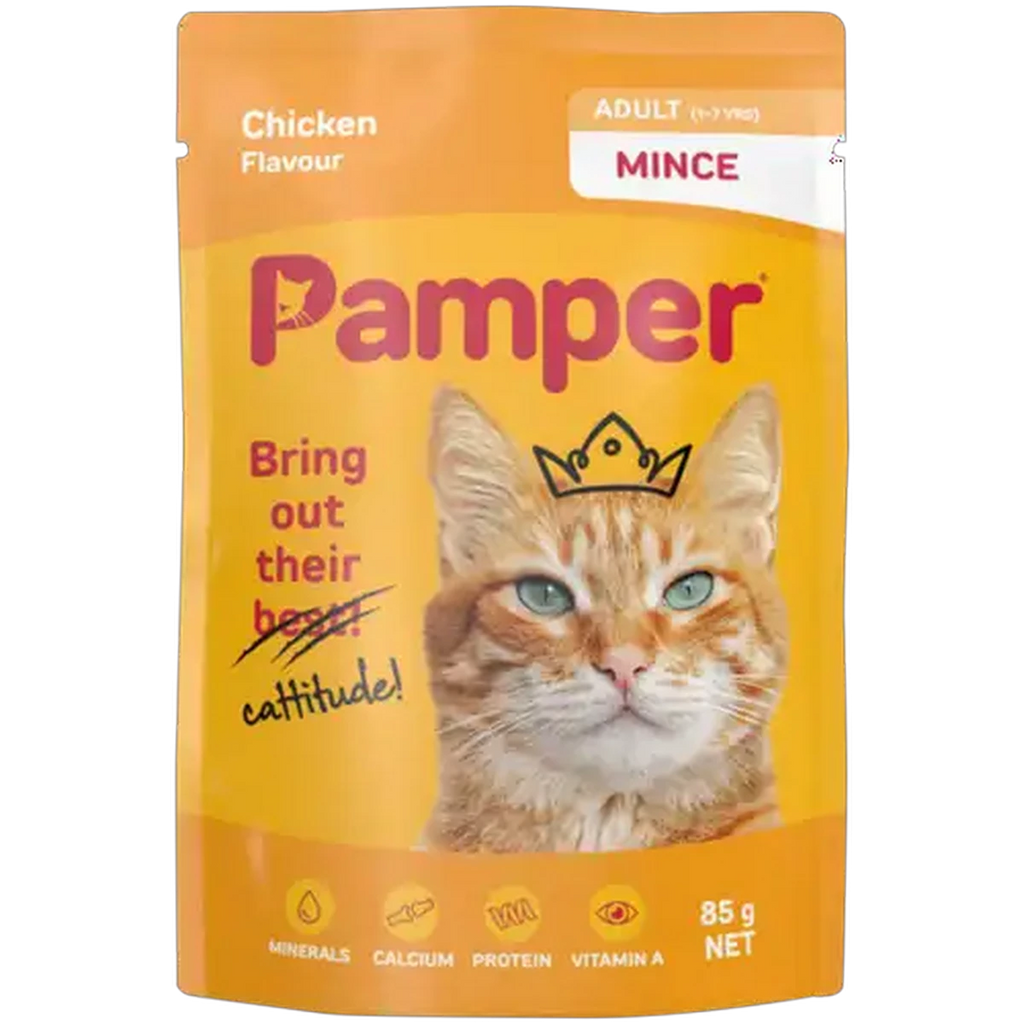 Pamper Chicken Flavour Mince Wet Cat Food Pouch 85g