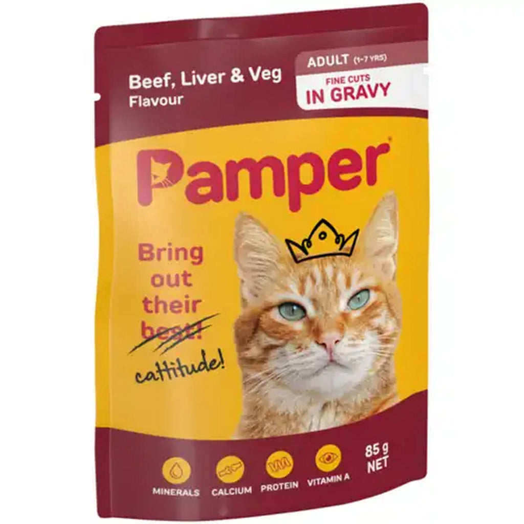 Pamper Beef Liver & Veg Gravy Wet Cat Food Pouch 85g