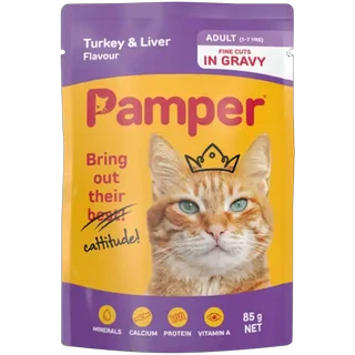 Pamper Turkey & Liver Gravy Wet Cat Food Pouch 85g