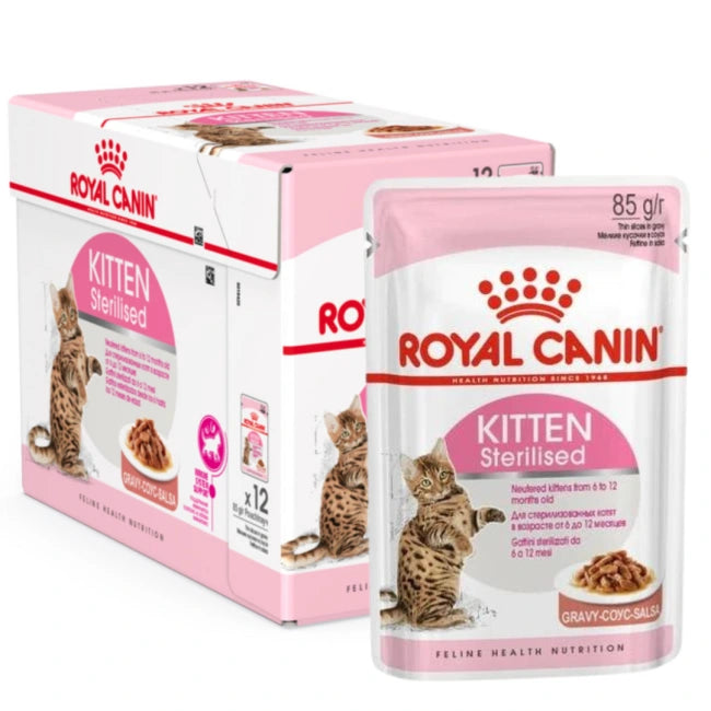Royal Canin Kitten Sterilised Chunks in Gravy Wet Cat Food, box of 12 x 85g pouches