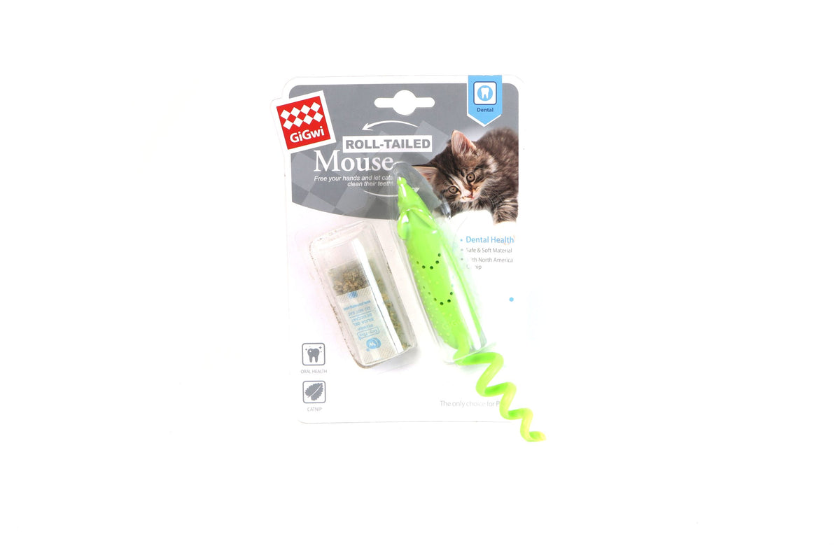 GiGwi Roll-Tailed Mouse with Catnip & Silvervine in packaging