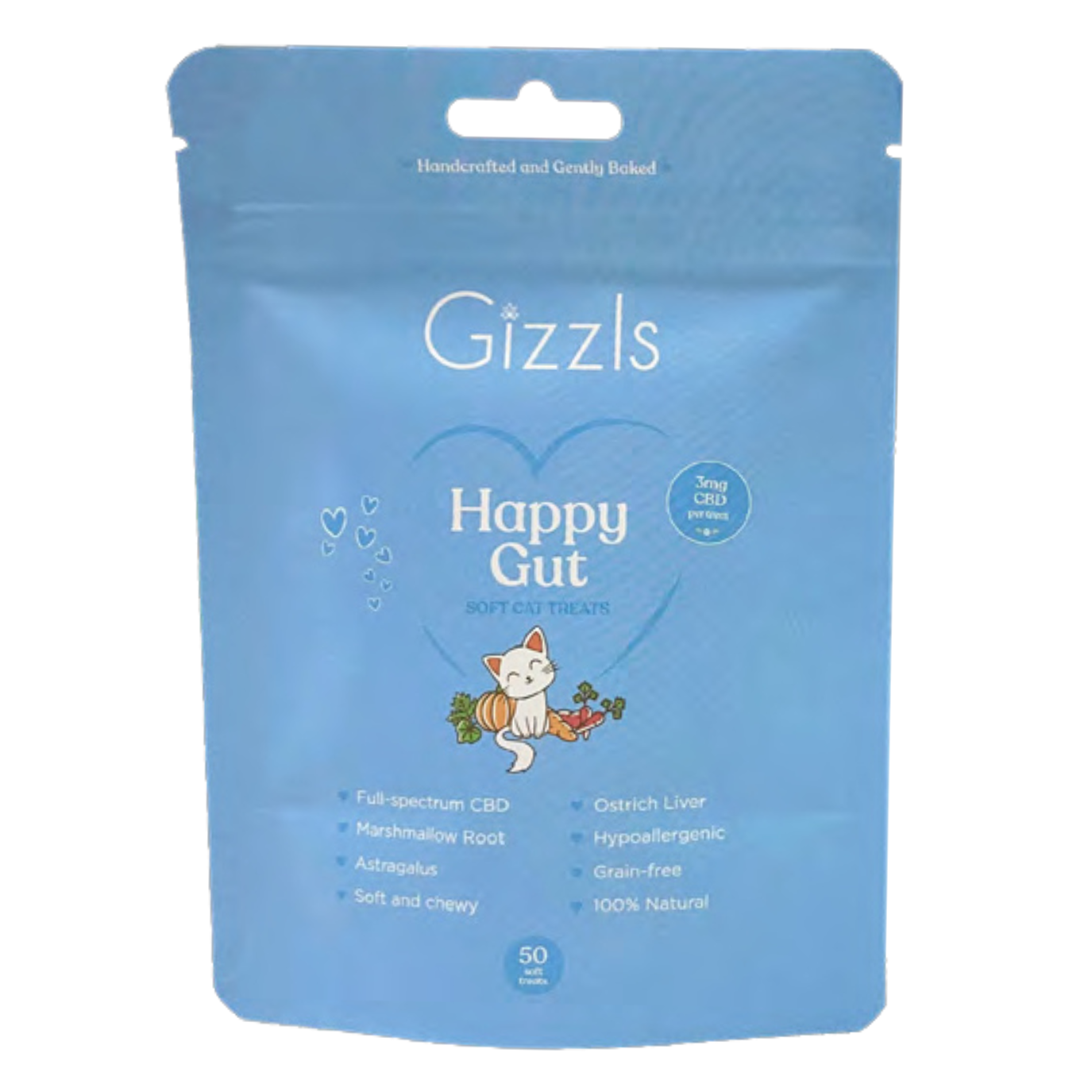 GIZZLS Cat Happy Gut Soft Ostrich CBD Treats 50g