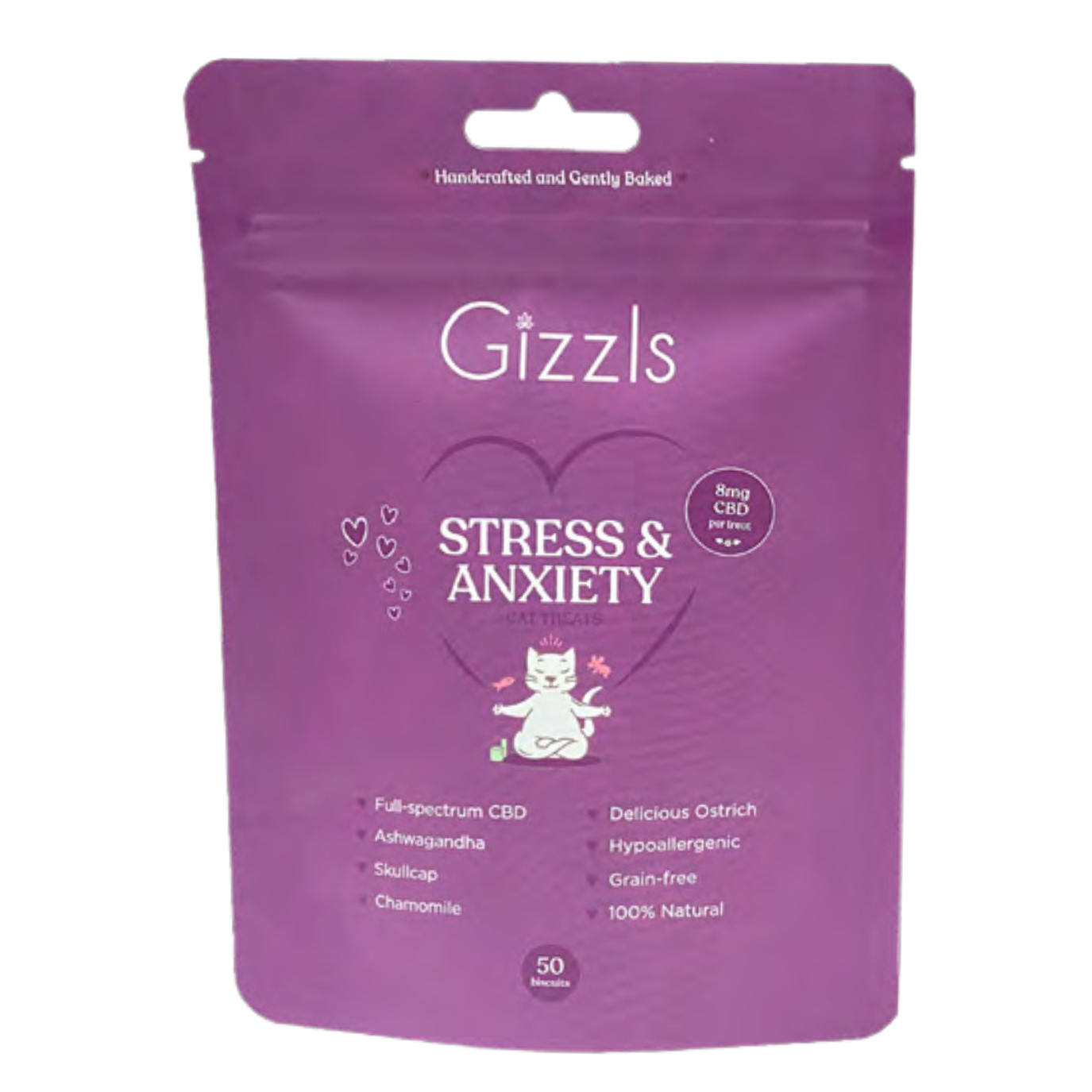 GIZZLS Cat Stress & Anxiety Ostrich CBD Treats 50g