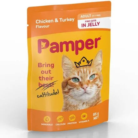 Pamper Chicken & Turkey Jelly Wet Cat Food Pouch 85g