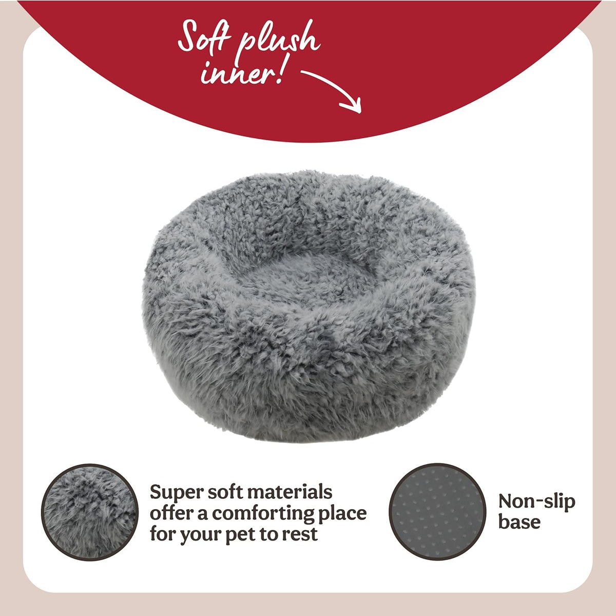 Rosewood Silver Fluff Comfort Round Cat Bed Small 52cm