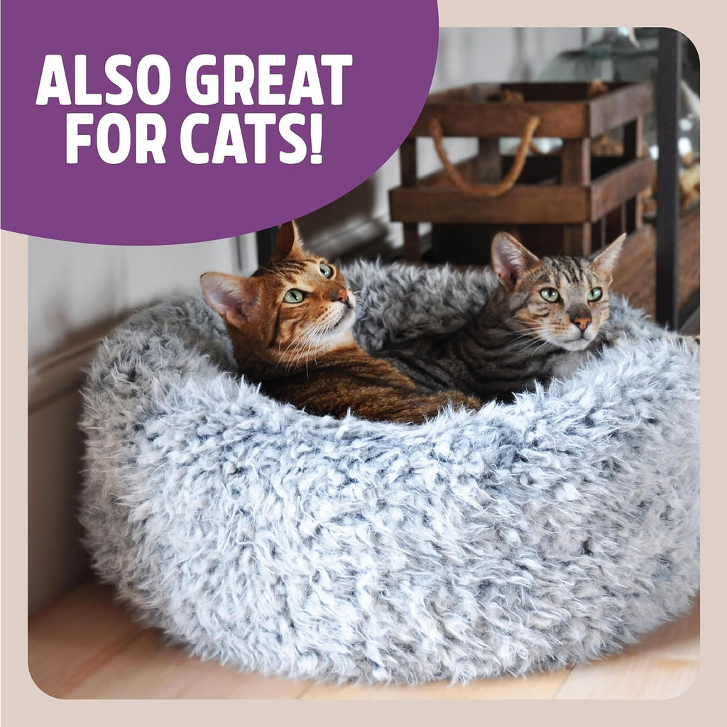 Rosewood Silver Fluff Comfort Round Cat Bed Small 52cm - close up