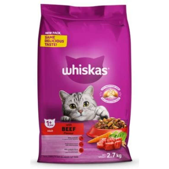 Whiskas Dry Adult Cat Food Beef 2.7kg