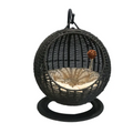 Optigro Hanging Wicker Cat Swing Bed - Black Rattan with White Plush Cushion