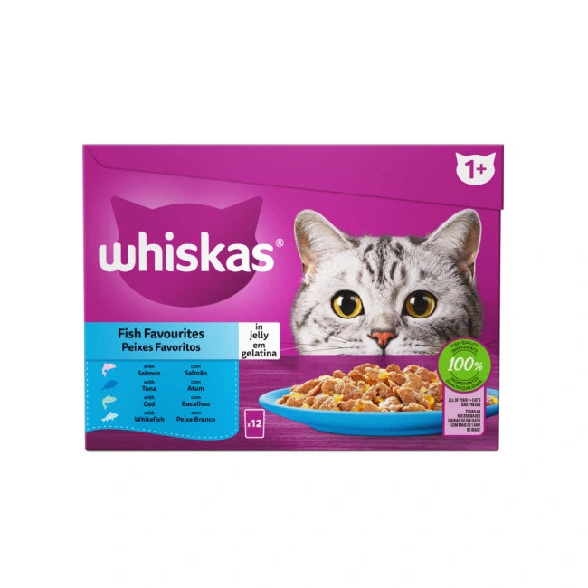 Whiskas Wet Adult Cat Food Fish Favourites In Jelly 12x85g