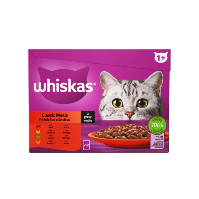 Whiskas Wet Adult Cat Food Classic Meals In Gravy 12x85g