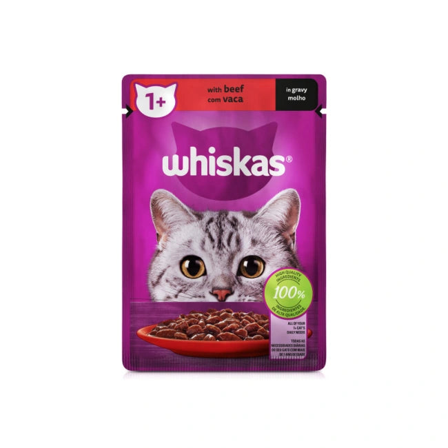 Whiskas Wet Adult Cat Food Beef In Gravy 12x85g