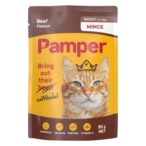 Pamper Beef Flavour Mince Wet Cat Food Pouch 85g
